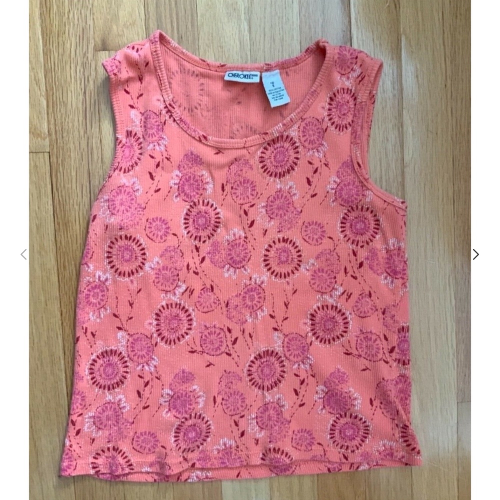 Cherokee Women Floral TankTop Size S Cotton Floral Orange Red
